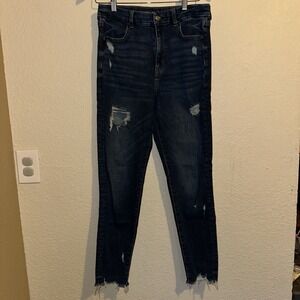 American Eagle Jeans Womens 8L Curvy Super Hi-Rise Jegging Distressed Crop Denim